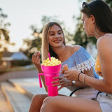 Multifunctional Stadium Tumbler Popcorn Cup Reusable Snack Bowl with Straw Pink