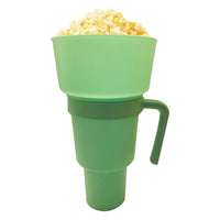 Multifunctional Stadium Tumbler Popcorn Cup Reusable Snack Bowl with Straw Green