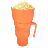 Multifunctional Stadium Tumbler Popcorn Cup Reusable Snack Bowl with Straw Orange