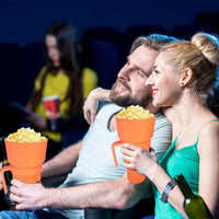 Multifunctional Stadium Tumbler Popcorn Cup Reusable Snack Bowl with Straw Orange