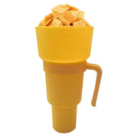 Multifunctional Stadium Tumbler Popcorn Cup Reusable Snack Bowl with Straw Yellow