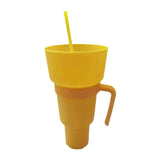 Multifunctional Stadium Tumbler Popcorn Cup Reusable Snack Bowl with Straw Yellow