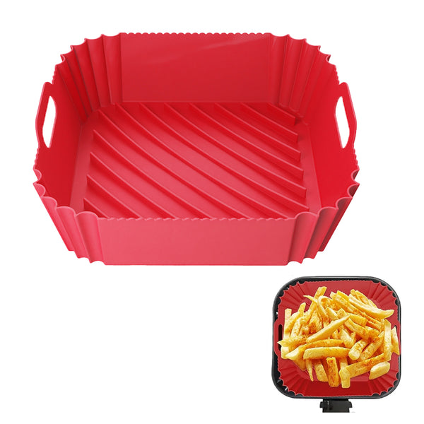 Reusable Square Air Fryer Silicone Liner Pots Oven Baking Trays Red