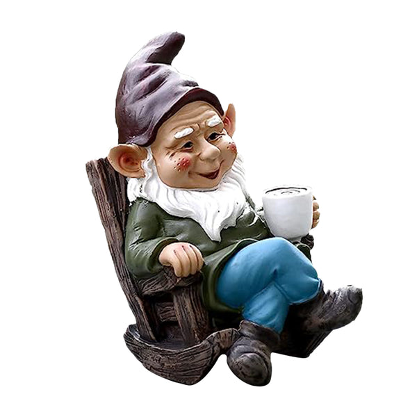 Drinking Coffee Garden Gnome Statue Decoration Figurine Ornament for Indoor Outdoor Decor