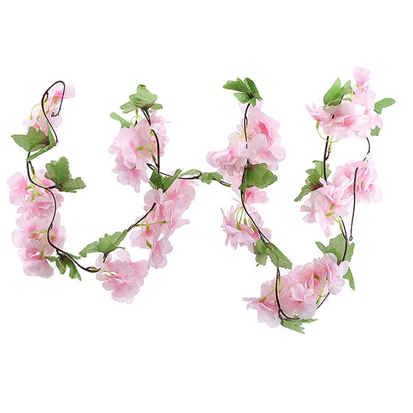 2Pcs 2.3 Meters Faux Cherry Blossom Flowers Artificial Flowers Garland Pink