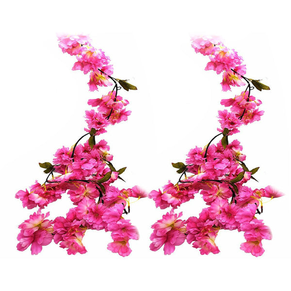 2Pcs 2.3 Meters Faux Cherry Blossom Flowers Artificial Flowers Garland Rose Red