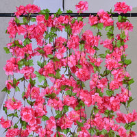 2Pcs 2.3 Meters Faux Cherry Blossom Flowers Artificial Flowers Garland Rose Red