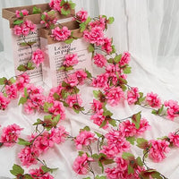 2Pcs 2.3 Meters Faux Cherry Blossom Flowers Artificial Flowers Garland Rose Red