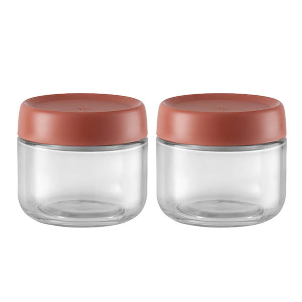 2Pcs 280ml Transparent Glass Jar with Screw Lid Food Storage Containers Red