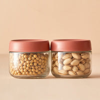 2Pcs 280ml Transparent Glass Jar with Screw Lid Food Storage Containers Red