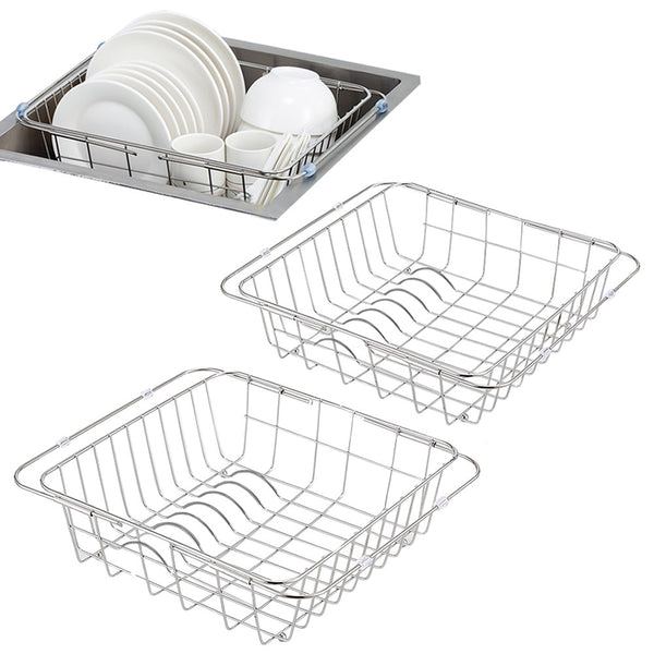 Set of 2Pcs Retractable Dish Drying Racks Stainless Steel Kitchen Dish Drainers