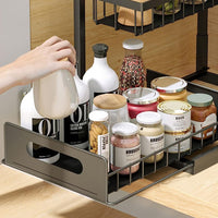 2-Layer Under Sink Organizers Sliding Out Cabinet Basket Storage Rack for Kitchen Bathroom Countertop Black