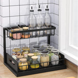 2-Layer Under Sink Organizers Sliding Out Cabinet Basket Storage Rack for Kitchen Bathroom Countertop Black