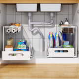 2-Layer Under Sink Organizers Sliding Out Cabinet Basket Storage Rack for Kitchen Bathroom Countertop White