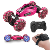 Remote Hand Control Watch Gesture Sensor Stunt Spray Car Twist Car Toy USB charging Car Toy Rose Red