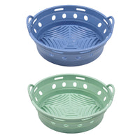 2Pcs Round Foldable Air Fryer Silicone Pot Reusable Air Fryer Basket Oven Baking Tray Pan Air Fryer Liner Green and Blue