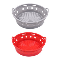 2Pcs Round Foldable Air Fryer Silicone Pot Reusable Air Fryer Basket Oven Baking Tray Pan Air Fryer Liner Red and Grey