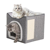 Foldable Cat Condo 2 Layer Cat Cube Box Kitten Cave with 2 Mats for Small Medium Cats