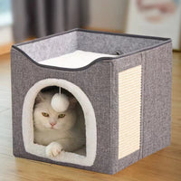 Foldable Cat Condo 2 Layer Cat Cube Box Kitten Cave with 2 Mats for Small Medium Cats