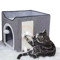 Foldable Cat Condo 2 Layer Cat Cube Box Kitten Cave with 2 Mats for Small Medium Cats