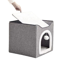 Foldable Cat Condo 2 Layer Cat Cube Box Kitten Cave with 2 Mats for Small Medium Cats