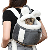 Plush Pet Carrier Backpack Pet Warm Bag with Hand Warmer Pocket Grey