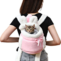 Plush Pet Carrier Backpack Pet Warm Bag with Hand Warmer Pocket Pink