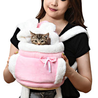 Plush Pet Carrier Backpack Pet Warm Bag with Hand Warmer Pocket Pink