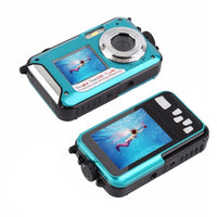 1080P Dual Screen Selfie Underwater Camera Water Resistant Digital Camera with 32GB Memory Card Blue