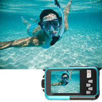 1080P Dual Screen Selfie Underwater Camera Water Resistant Digital Camera with 32GB Memory Card Blue