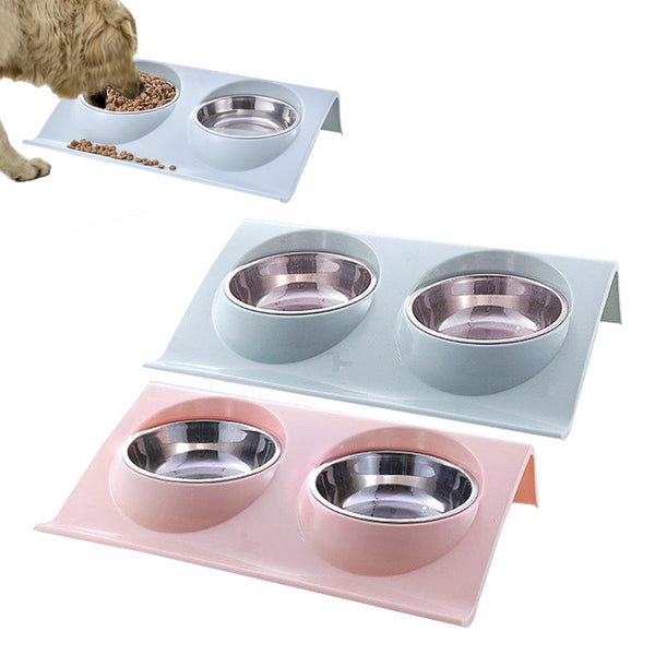 2Pcs Double-Bowl Pet Feeding Bowl Dog Cat Rasied Bowl for Food and Water