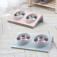 2Pcs Double-Bowl Pet Feeding Bowl Dog Cat Rasied Bowl for Food and Water