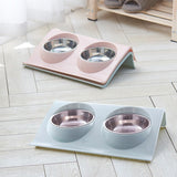 2Pcs Double-Bowl Pet Feeding Bowl Dog Cat Rasied Bowl for Food and Water