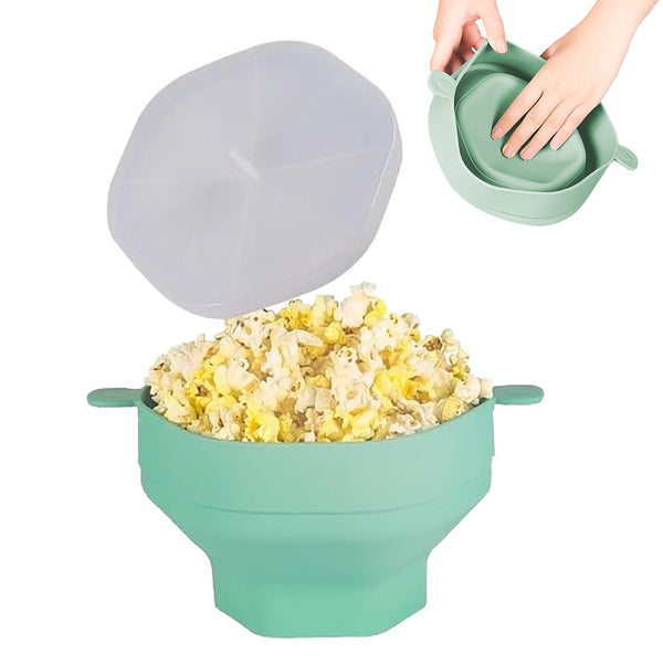 Microwaveable Silicone Popcorn Popper Collapsible Microwave Popcorn Maker Bowl With Lid Green