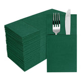 50Pcs Disposable Dinner Napkins Prefolded Flatware Pocket Paper Hand Towels for Dinner Wedding Party Events Green