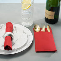 50Pcs Disposable Dinner Napkins Prefolded Flatware Pocket Paper Hand Towels for Dinner Wedding Party Events Red