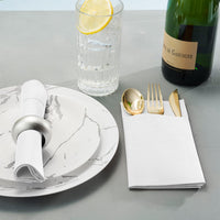 50Pcs Disposable Dinner Napkins Prefolded Flatware Pocket Paper Hand Towels for Dinner Wedding Party Events White