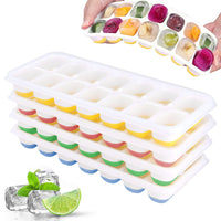 4Pcs Silicone Ice Cube Tray with Lid 14-Grid Ice Tray Stackable Easy-Release Ice Making Tray