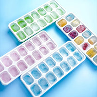 4Pcs Silicone Ice Cube Tray with Lid 14-Grid Ice Tray Stackable Easy-Release Ice Making Tray