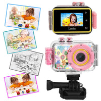 1080P HD Kids Sports Camera with Waterproof Case and 32GB Memory Card Pink