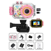 1080P HD Kids Sports Camera with Waterproof Case and 32GB Memory Card Pink