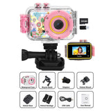 1080P HD Kids Sports Camera with Waterproof Case and 32GB Memory Card Pink