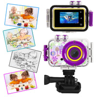 1080P HD Kids Sports Camera with Waterproof Case and 32GB Memory Card Purple