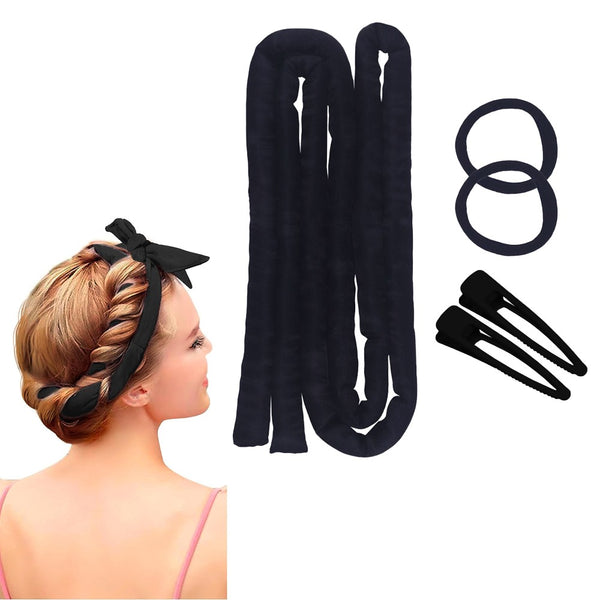 1.6M Heatless Hair Curling Rod Set Long Hair No Heat Lazy Curler Headband Black