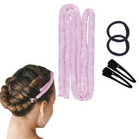 1.6M Heatless Hair Curling Rod Set Long Hair No Heat Lazy Curler Headband Pink