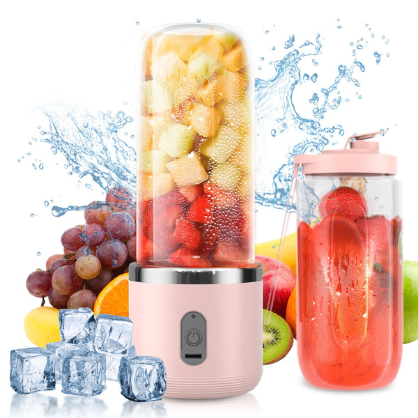 400ml Portable Electric Juicer Double Cup Juice Maker Blender Rechargeable Fruit Mixer Pink