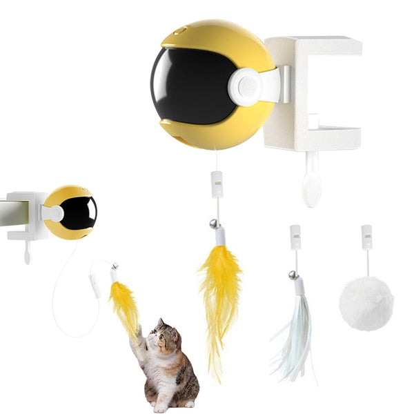 Electric Interactive Cat Toys Automatic Lifting Cat Teaser Toys Set Yellow