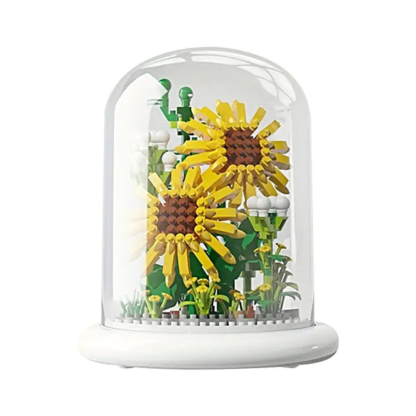 Flower Bouquets Building Toys Flower Building Blocks Kit with Dust Cover Home Office Desk Decor Style 1