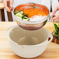 4-in-1 Rotatable Colander Drain Basket Set Kitchen Food Vegetable Washing Drain Colander Beige