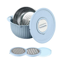 4-in-1 Rotatable Colander Drain Basket Set Kitchen Food Vegetable Washing Drain Colander Blue